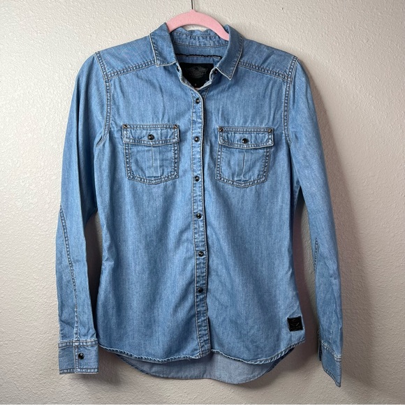 Harley Davidson Black Label Collection Women's S Small Denim Shirt Eagle Studded - Picture 2 of 6